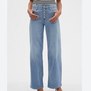 Banana Republic High-Rise Light Wash Button-Fly Wide-Leg Jeans Size 31/12